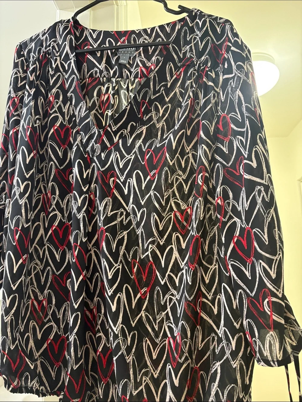 WOMEN Black Heart-Print Blouse with Red & White Hearts